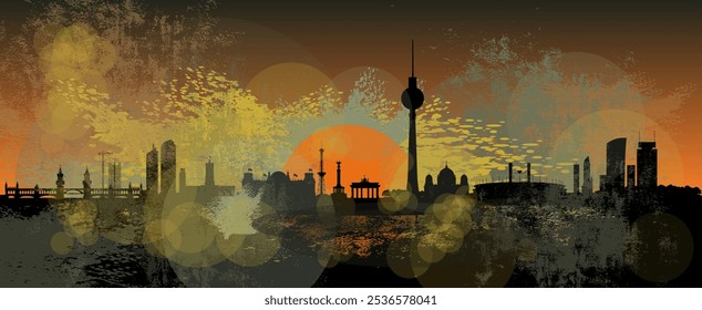 Artistic and modern silhouettes of Berlin - metropolis - skyline with abstract pattern textures