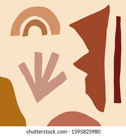 Artistic Modern Terracotta Palette Background Hand-drawn Graphic Terrazzo Elements Tile And Abstract Lines Stylish Poster Vector Clipart EPS
