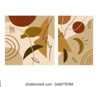 Artistic Modern Terracotta Pastel Palette Simple Element Primitive Childish Ornament Rainbow Backgrounds Hand-drawn Graphic Terrazzo Elements Tile And Abstract Lines Stylish Poster Vector Clipart EPS.