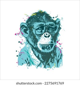 Artistic Monkey in Eyeglasses.A Colorful Vector Portrait Illustration