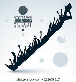 Artistic monochrome abstract dirty ink template, scanned and traced splashing decorative element. Rough grungy background.