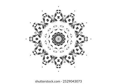 Desenho monocromático artístico com desenho circular, realçando os padrões geométricos de mandala