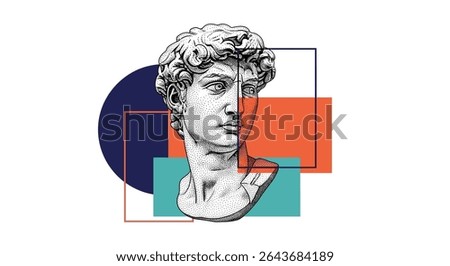 An Artistic Montage Exploring the Juxtaposition of Classical Sculpture With Abstract Geometric Shapes