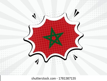 Ilustración artística de la bandera de Marruecos. Anuncio de abertura de la burbuja de voz fondo del vector de arte pop