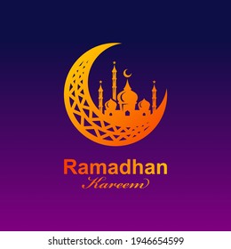 artistic mosque and crescent moon for islamic logo design