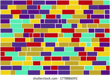 Fondo vectorial multicolor artístico de seis colores diferentes de color rgb, patrón de mosaico espacial con bordes blancos aleatorios, útil para fondos, fondos de escritorio y envoltura