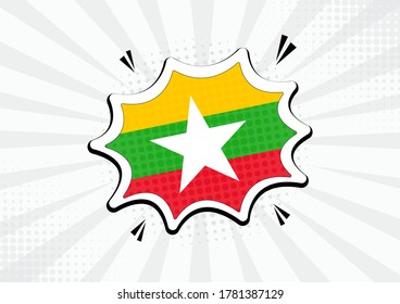 Artistic Myanmar country comic flag illustration. Abstract flag speech bubble pop art vector background