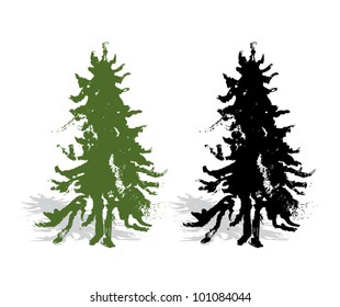 Artistic nature tree with shadow, painted style, web background vector illustration