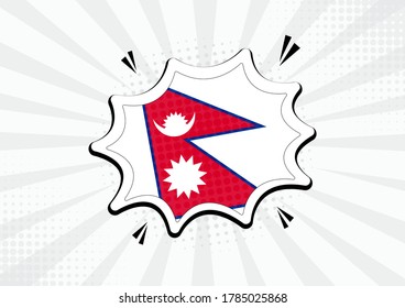 Ilustración artística de la bandera cómica de Nepal. Anuncio de abertura de la burbuja de voz fondo del vector de arte pop