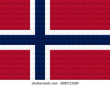 Künstlerische norwegische Flagge Vektorgrafik. von Dreiecken zu Quadraten mit unterschiedlichen Kontrastfarben gebildet, die einen 3D-Effekt zeigen. Verhältnis 8:11