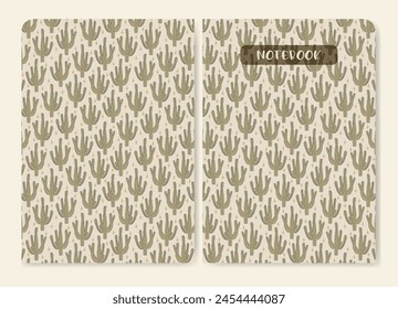 Artistic notebook cover with saguaro cactus pattern. Childish aesthetic worksheet.