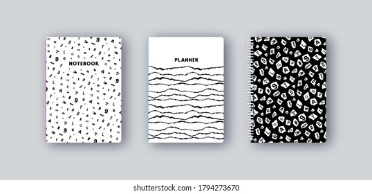 Diseño de portadas artísticas para portátiles. Patrones en blanco y negro 