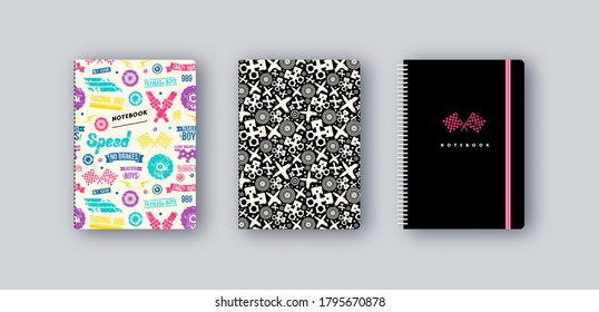 Artistic notebook covers design. Car races pattern 