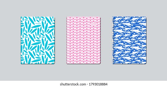 Diseño de portadas artísticas para portátiles. Patrones de tiburón y surf