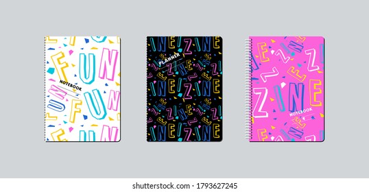 Artistic notebook covers design. Zine culture pattern