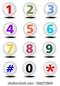 Artistic number set, colored digits in white ball shape with shadow.  Phone buttons collection. Can be used in presentation template or as infographic design element