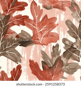 Artistic Oak Eucalyptus Leaf Foliage Watercolor Abstract Scandinavian Design Seamless Pattern Wallpaper Curtain Bedding Background Upholstery Gift Wrapping Paper Vector