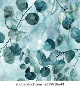 Artistic Oak Eucalyptus Leaf Foliage Watercolor Abstract Scandinavian Design Seamless Pattern Wallpaper Curtain Bedding Background Upholstery Gift Wrapping Paper Vector
