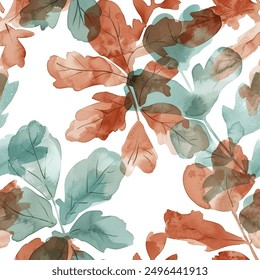 Artistic Oak Leaf Watercolor Autumn Abstract Scandinavian Design Seamless Pattern Wallpaper Curtain Bedding Background Upholstery Vector 
