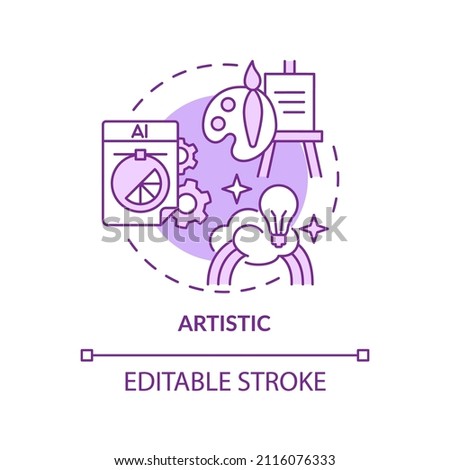Artistic occupation purple concept icon. Work environment type abstract idea thin line illustration. Creative competencies. Isolated outline drawing. Editable stroke. Arial, Myriad Pro-Bold fonts used