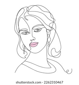 Artistic one line sketches of woman face. Female face drawing minimalist line style. Trendy illustration for cosmetic or fashion continuous line art.
