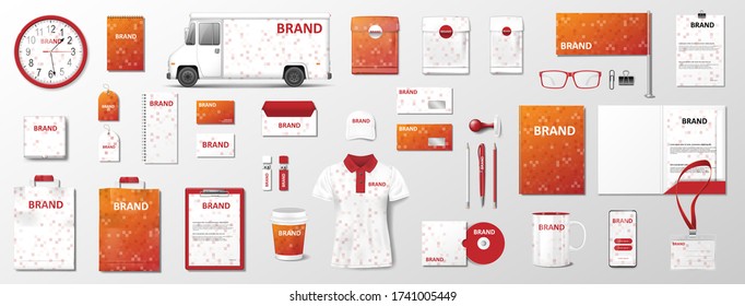 Artistic orange Corporate identity mock up template with abstract color. Realistic Business Stationery for company style mockup with geometric design for your brand. Vector