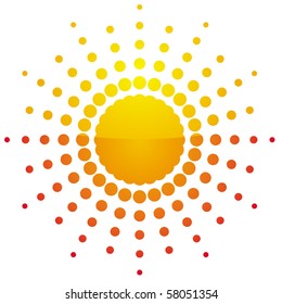 Artistic orange sun illustration with white background