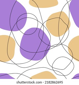 Patrón orgánico artístico sin costura con círculos. Fondo abstracto con formas redondeadas orgánicas dibujadas a mano que se solapan. Fondo del vector