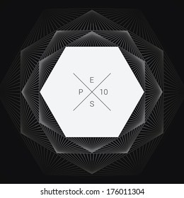 Artistic, ornamental background line graphics as hexagon shape text box for web page, brochure, banner- white version