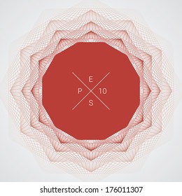 Artistic, ornamental background line graphics as polygon shape text box for web page, brochure, banner- red version
