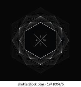 Artistic, ornamental background line graphics as hexagon shape text box for web page, brochure, banner- vivid white version