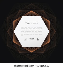 Artistic, ornamental background line graphics as hexagon shape text box for web page, brochure, banner- orange version