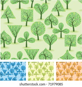 Artistic ornamental forest. Vector seamless background set.