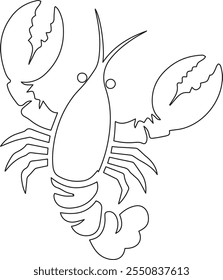 Artistic outline of a lobster in black and white. Perfect for educational activities, vector design, or creative coloring projects to engage in environmental, marine, and aquatic themes.