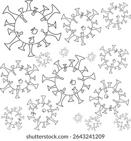 Artistic Outline Pattern Featuring Enlarged Virus Icons for Medical Concepts