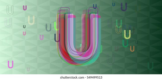 artistic overlap above arrangement, U Alphabet vector background among emblematic concept
