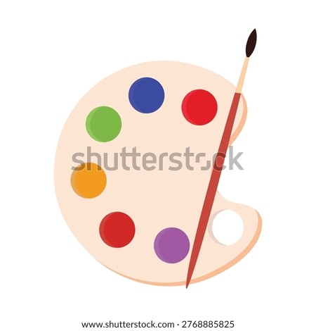 Artistic paint palette and brush. Painter palette and paint brush icon vector. Palette and brushes silhouette. Vector illustration of wooden artist palette and brush symbol.