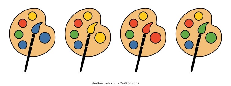 Artistic Paint Palette and Brush Vector Set – Colorful, Classic, and Creative Elements for School and Studio, vector illustration.