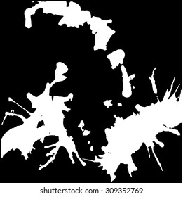 Artistic paint splashes texture in black and white, square format.