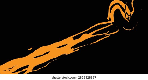 Artistic paint splatter background with orange and purple brush strokes on black wall.