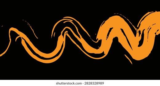 Artistic paint splatter background with orange and purple brush strokes on black wall.