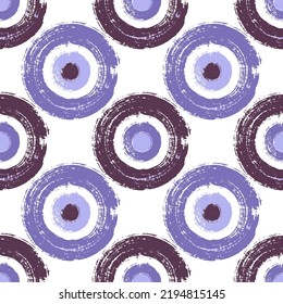 Artistic painted circle shapes seamless pattern vector design. Geometric grunge print. Colorful paint stapms. Hand drawn brush stroke circles. Round ink painting shapes seamless pattern.