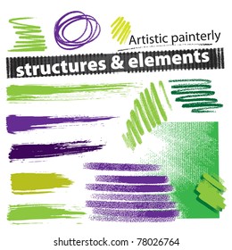 Artistic painterly grunge structures & elements (set, vector)