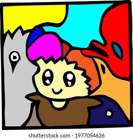 artistic painting in cartoon canvas, made by hand. very cool and good with transparent background 