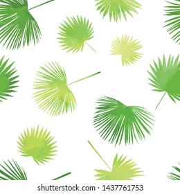 Artistic palm seamless background. Drawn backdrop, green grass exotic texture