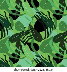 Artistic pattern with abstract green leaves. Modern design for paper, cover, fabric, interior decor and other users.