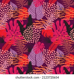Patrón artístico con hojas abstractas. Diseño moderno para papel, cubierta, tela, decoración interior y otros usuarios.