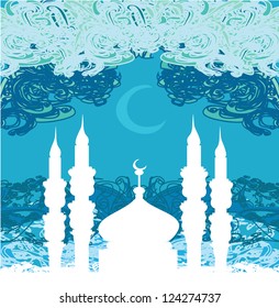  artistic pattern background with moon and mosque