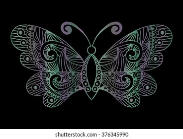Artistic pattern with butterfly. Doodle style.