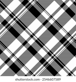 Artistic pattern tartan check, girly background textile texture. Painting seamless plaid fabric vector in black and white colors palette.